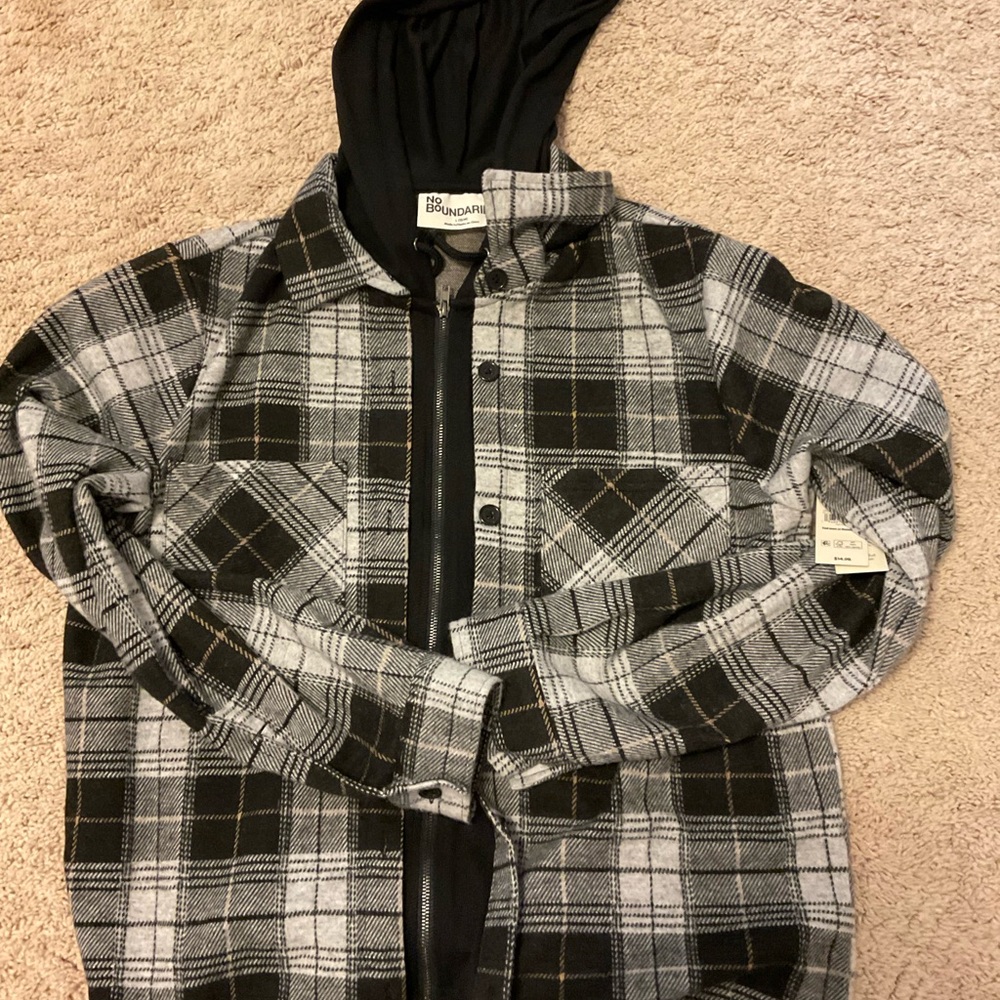 No Boundaries Black and White Plaid Jacket